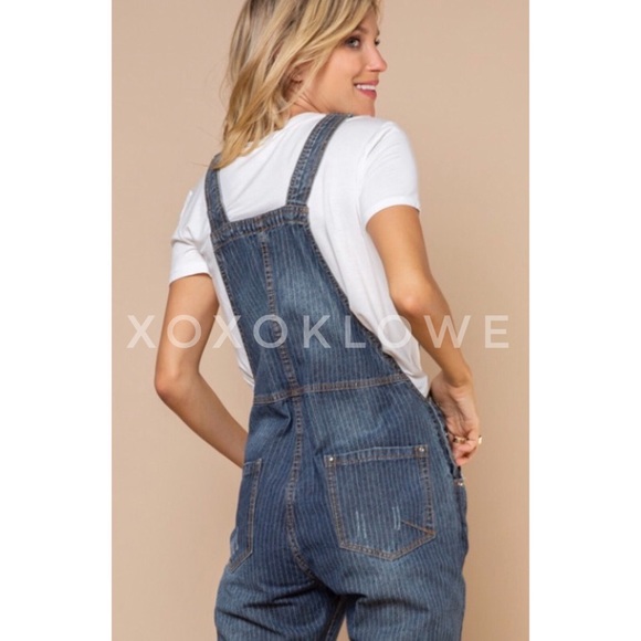 POL Retro 90’s Denim Overalls Grunge Distressed Dark Wash - Picture 6 of 12